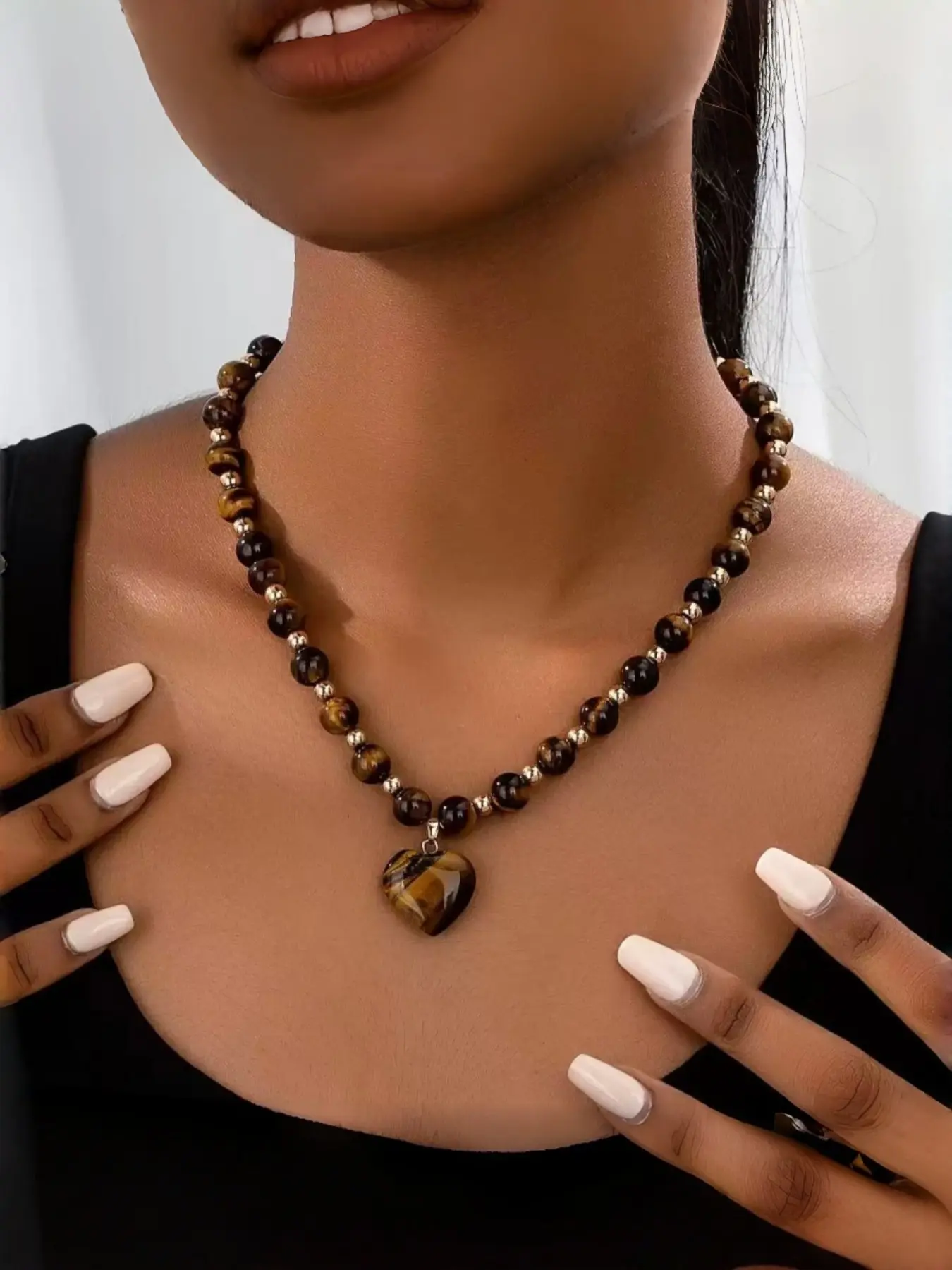Unisex 8mm Obsidian-Tiger's Eye Beaded Jewelry Set, 60cm Natural Stone Healing Crystals Chain Necklace & Bracelet for Wealth, Protection, Abundance
