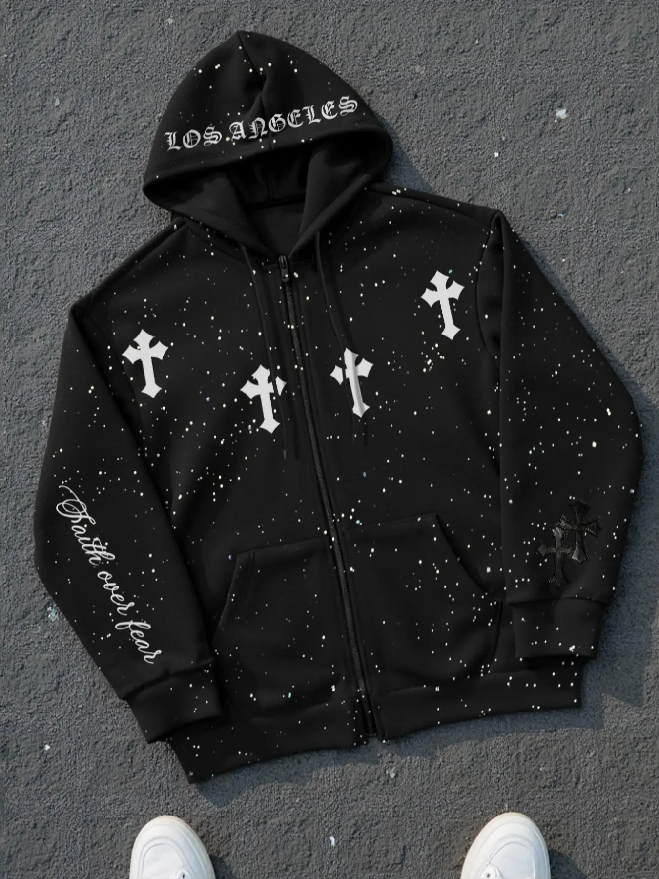 Men's Fall Winter Zip Hooded Jacket, Starry Dye Pullover, Vintage Street Art Style, Casual Long Sleeve Hoodie, Thick Soft Fabric, Mens Top For Daily Wear, Graphic Hoodies