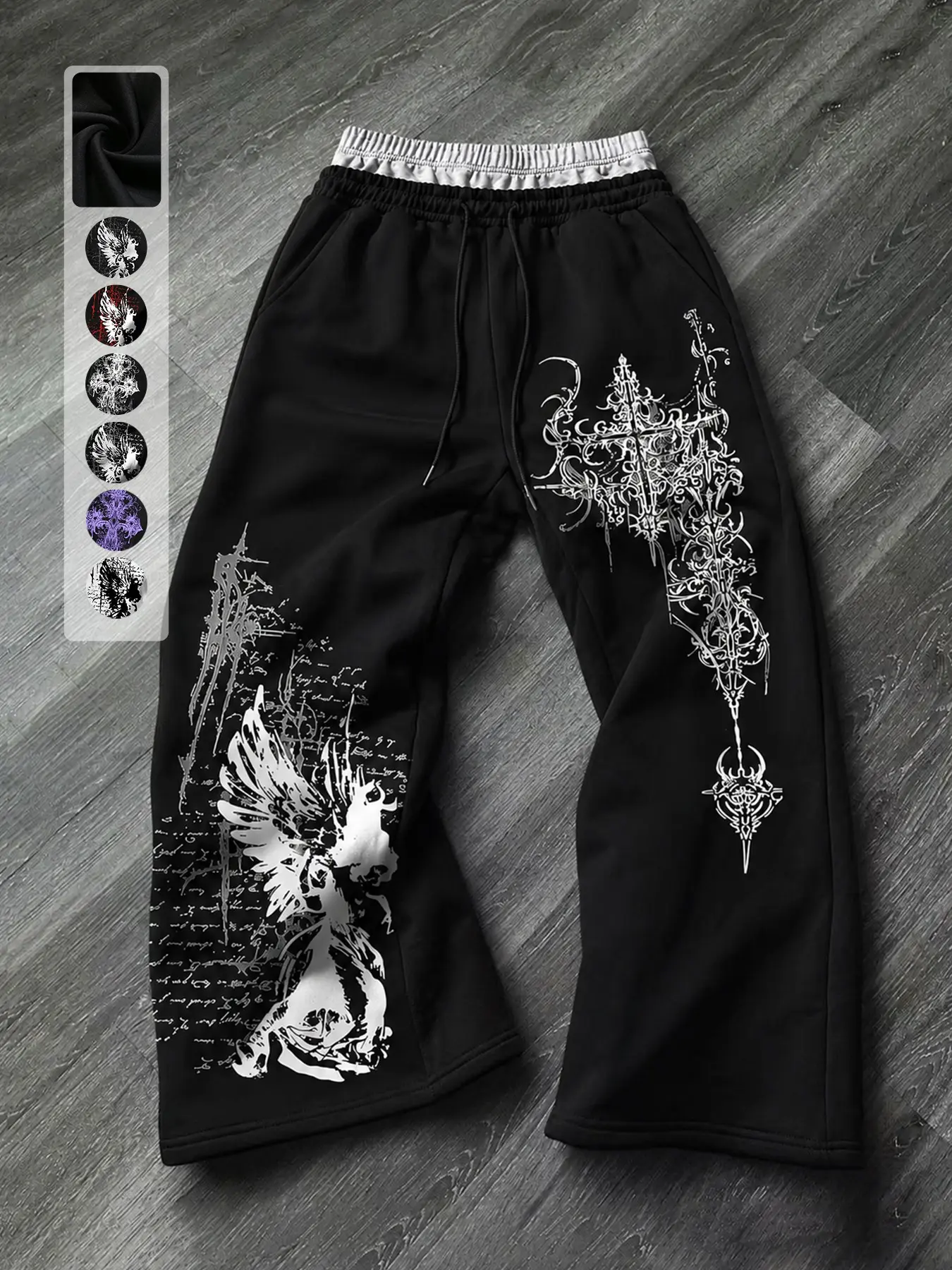 Men's Casual Loose Fit Pants, Angel Print, Ankle Length, Drawstring Waist, Street Style, Ideal for Outdoor & Holidays