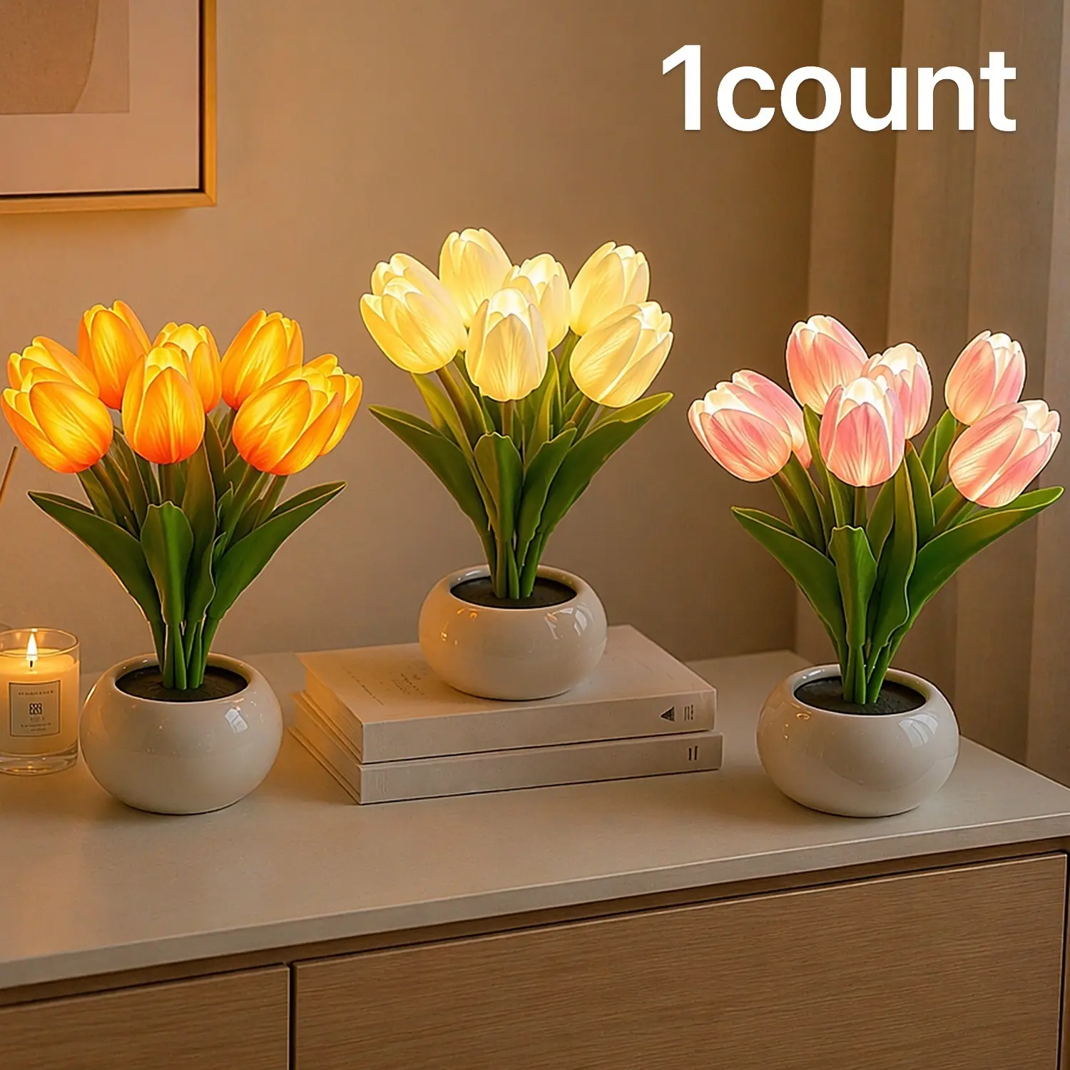 LED Tulip Night Light, Ambient Night Lights, Romantic Desk Lamp, Floral Vase Decoration, Ideal for Bedroom, Living Room, Office, Holiday Gift