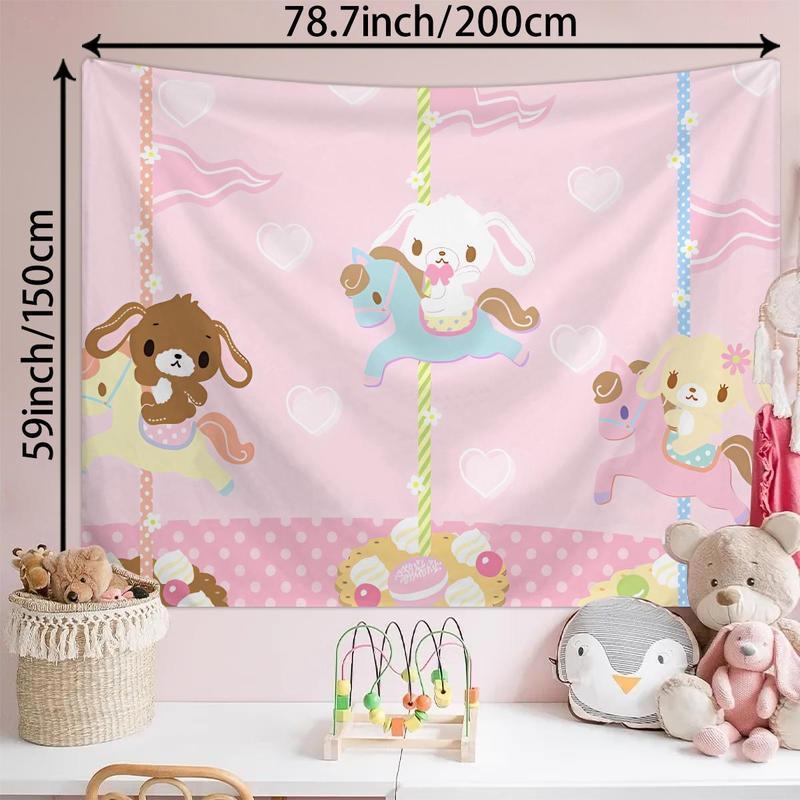 Cartoon Carousel Pattern Tapestry, Cute Animal Pattern Wall Hanging Tapestry, Wall Decor for Home Living Room Bedroom Dormitory Decoration Items Decorating