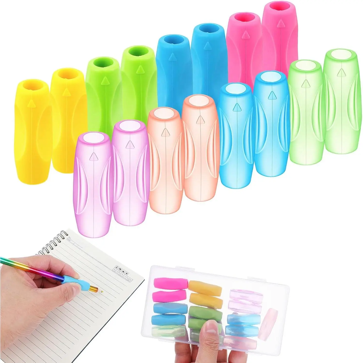 16 count  Pen Grips Set, Soft  Pencil Grippers, Flexible Pure Color Ambidextrous Writing Aid for Adults Handwriting Drawing Stylus (1.6inch)