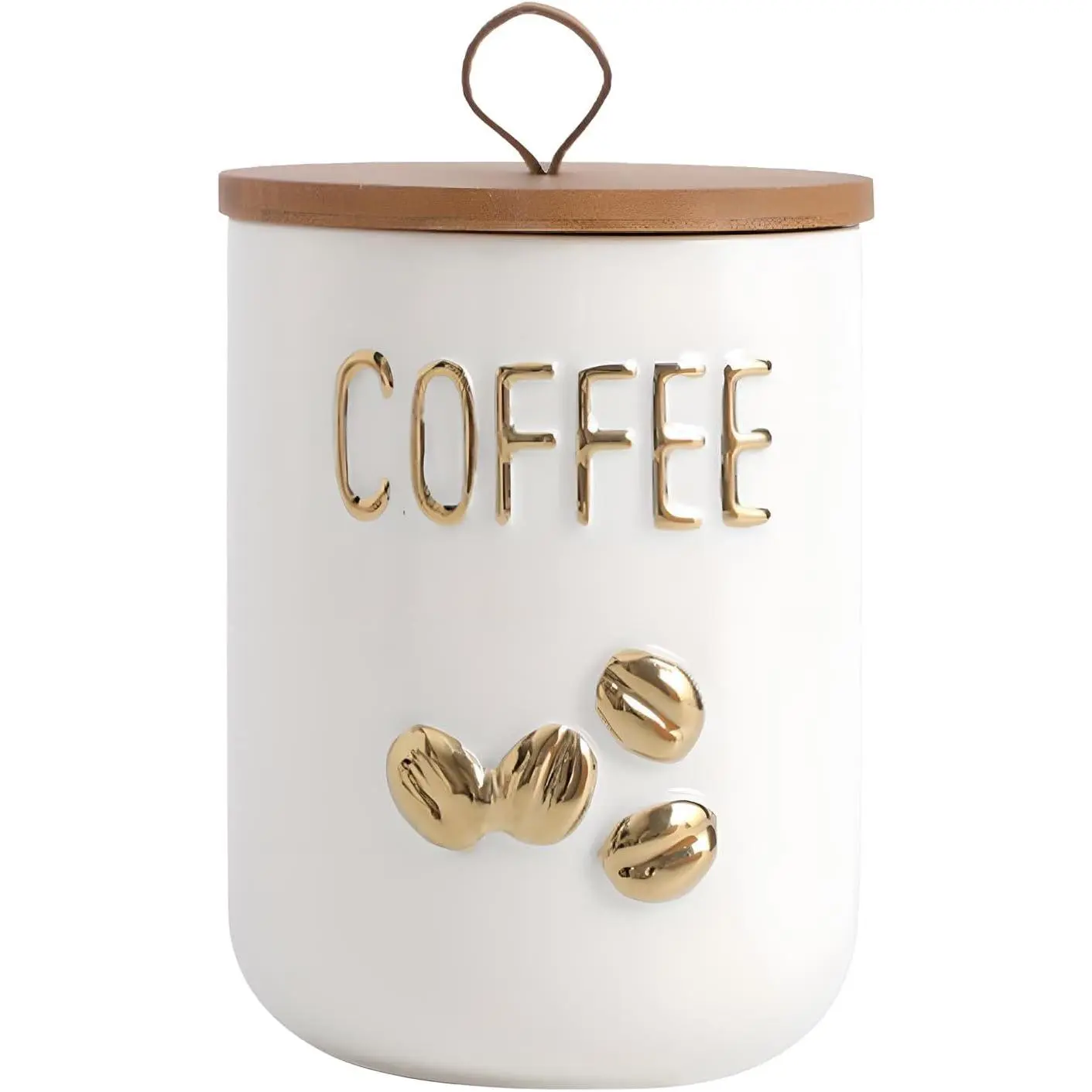 Kitchen Canisters for Countertop, White Airtight Ceramic Canister with Seal Wooden Lid Storage Container for Coffee Bean Ground Coffee Sugar and  (White(coffee))