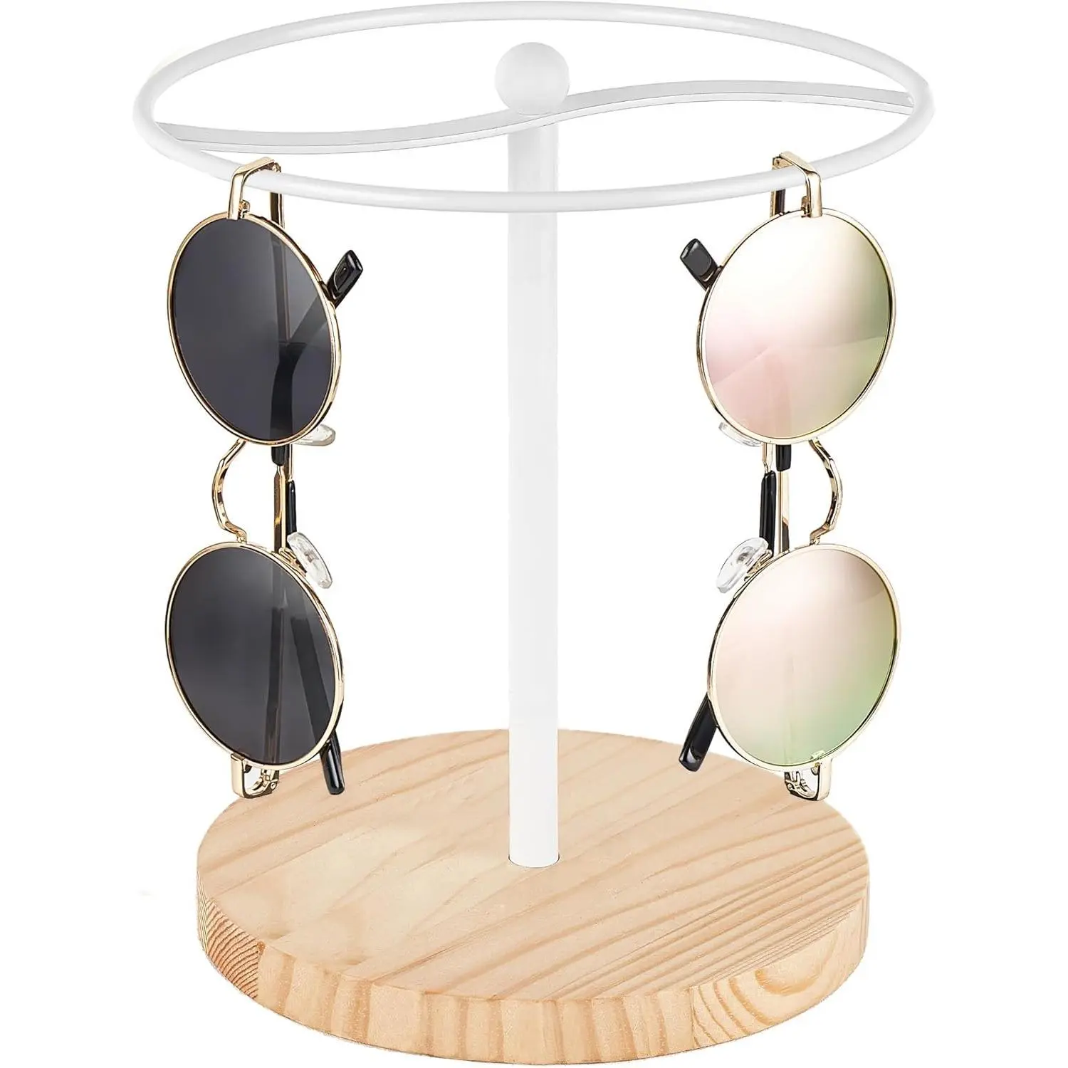 Spiral Sunglasses Organizer, Wood and Metal Eyewear Display Rack, Compact Tabletop Stand for 12 Pairs for Home Storage, White, Space Saver, Wood & Metal, Eyewear Storage, Spiral Rack