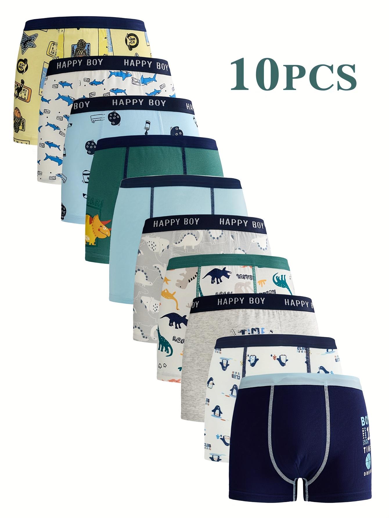 New10-Pack Boys' Underwear 3-15 Years - Cute Cartoon & Dinosaur Print Boxer Briefs, Breathable Stretch Waistband, All-Season Comfort with Full-Body Patterns (Plaid, Stripes, Camo, Floral), Cute Underwear, Playful Design, Durable Construction Children Kid