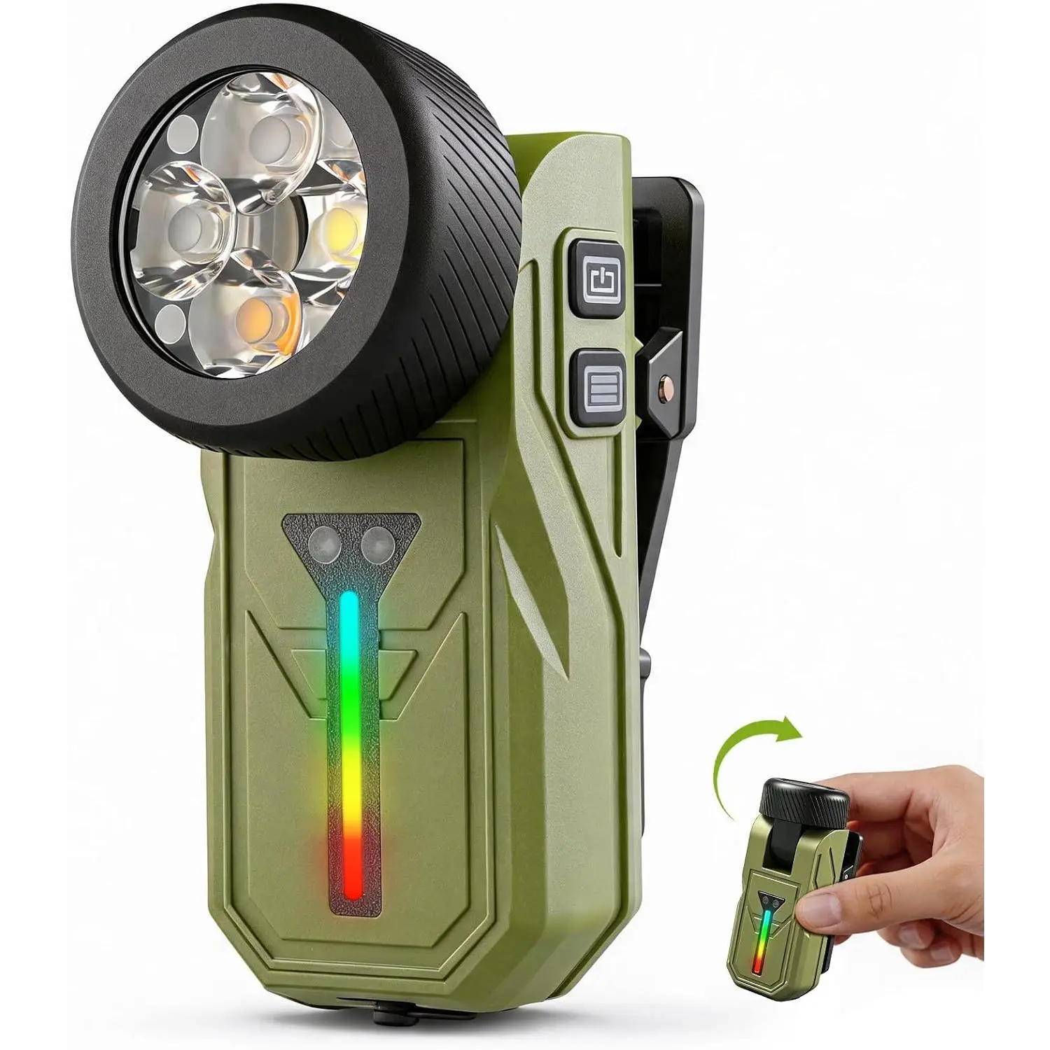 Heavy-Duty Rechargeable EDC Pocket Flashlight - 90° Rotating Utility Work Light with 0.6in-Thick Magnetic Clip-On, 600 Lumens, White Warm Red UV Light, Motion Sensor, Flood Beam, Hands-Free Grip, Mechanic Tool for Garage Repair