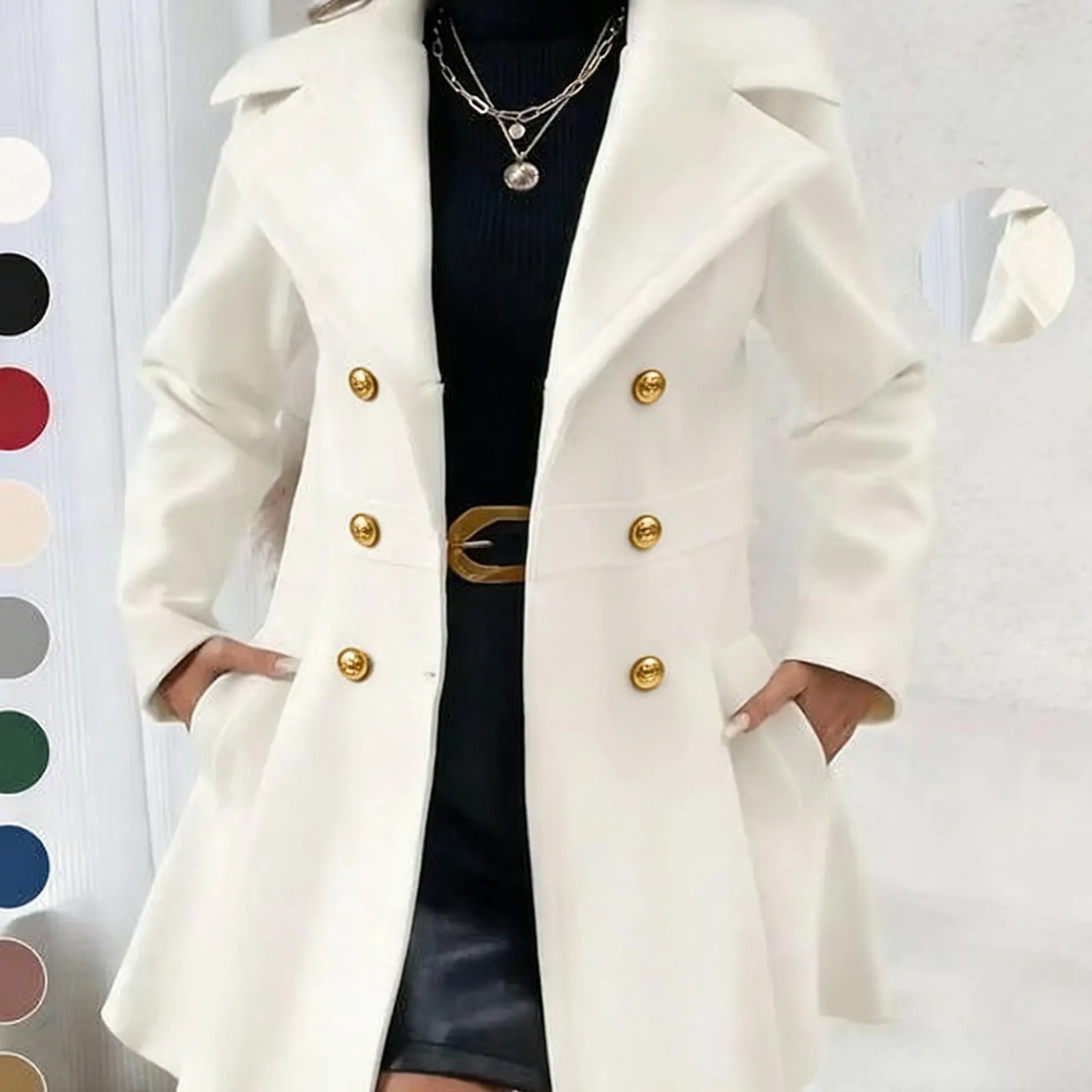 VVZ 2026 Spring New Chic Women’s Long Sleeve Button-Up Long Coat - Classic Lapel, Pockets, Elegance-Infused Everyday Jackets for Spring & Autumn Outerwear