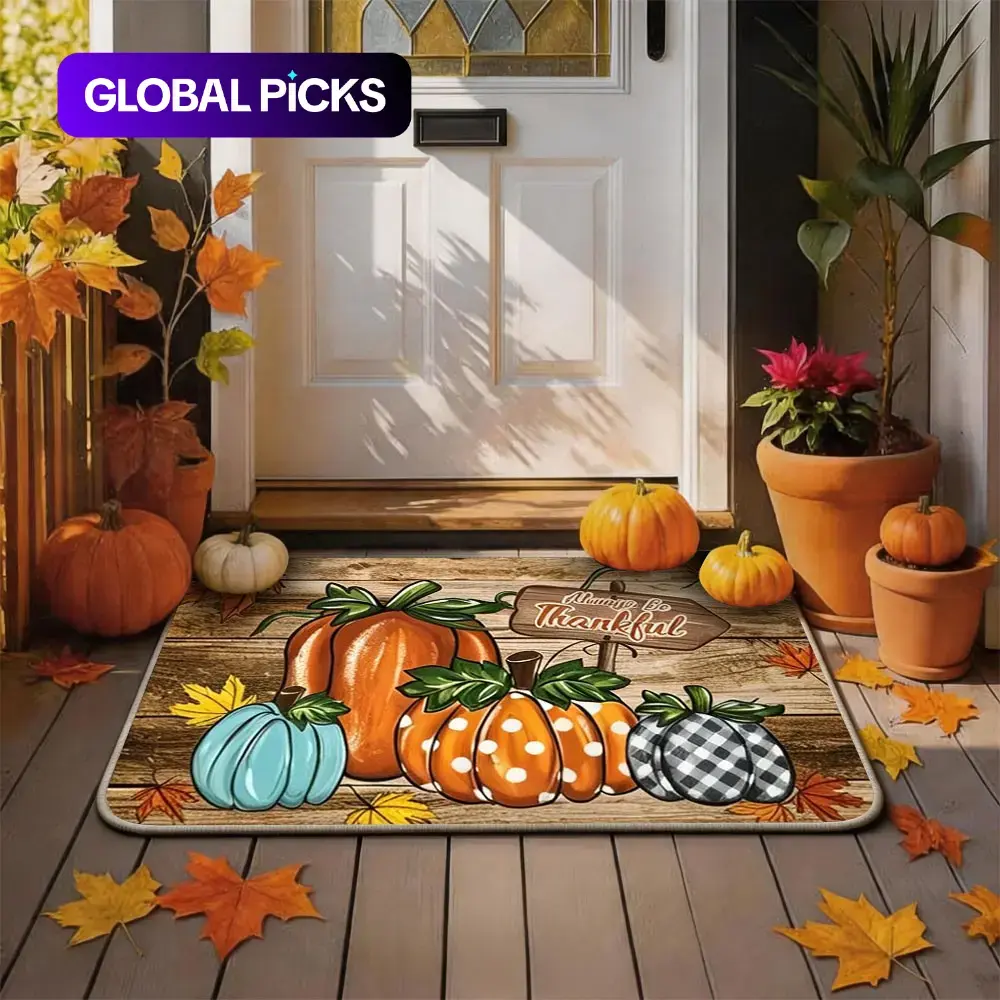 Thanksgiving Door Mat Entrance Mat, Pumpkin Maple leaves Pattern, Non-Slip Low Profile, Kitchen Floor Mat, Party Decor, Home Decoration Funny front door indoor and outdoor bathroom rugs fall rug mat Carpet Bohemian Boho Style Rug
