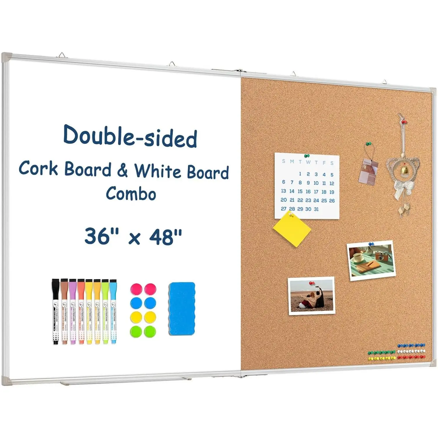 Large White Board Dry Erase Foldable Cork Board Combo 48x36 for Wall | Dry Erase Whiteboard Bulletin Board Combo, Double-Sided,  Wall , School  Office, Complete Kit