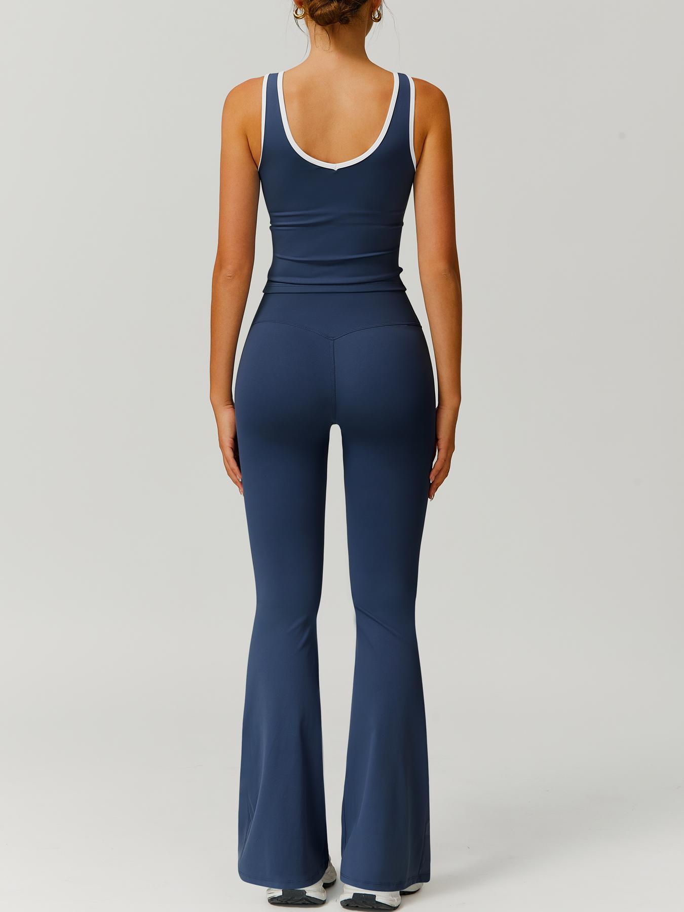 Two-Piece Set Women's Patchwork High Elastic Soft U-Neck Wide Shoulder Strap Vest Cross Waist Top Hip Flared Pants Yoga Clothes Four Seasons Running Gym sports training all-match vest, Workout Running Outfits, Activewear Set, Athleisure Sportswear Set