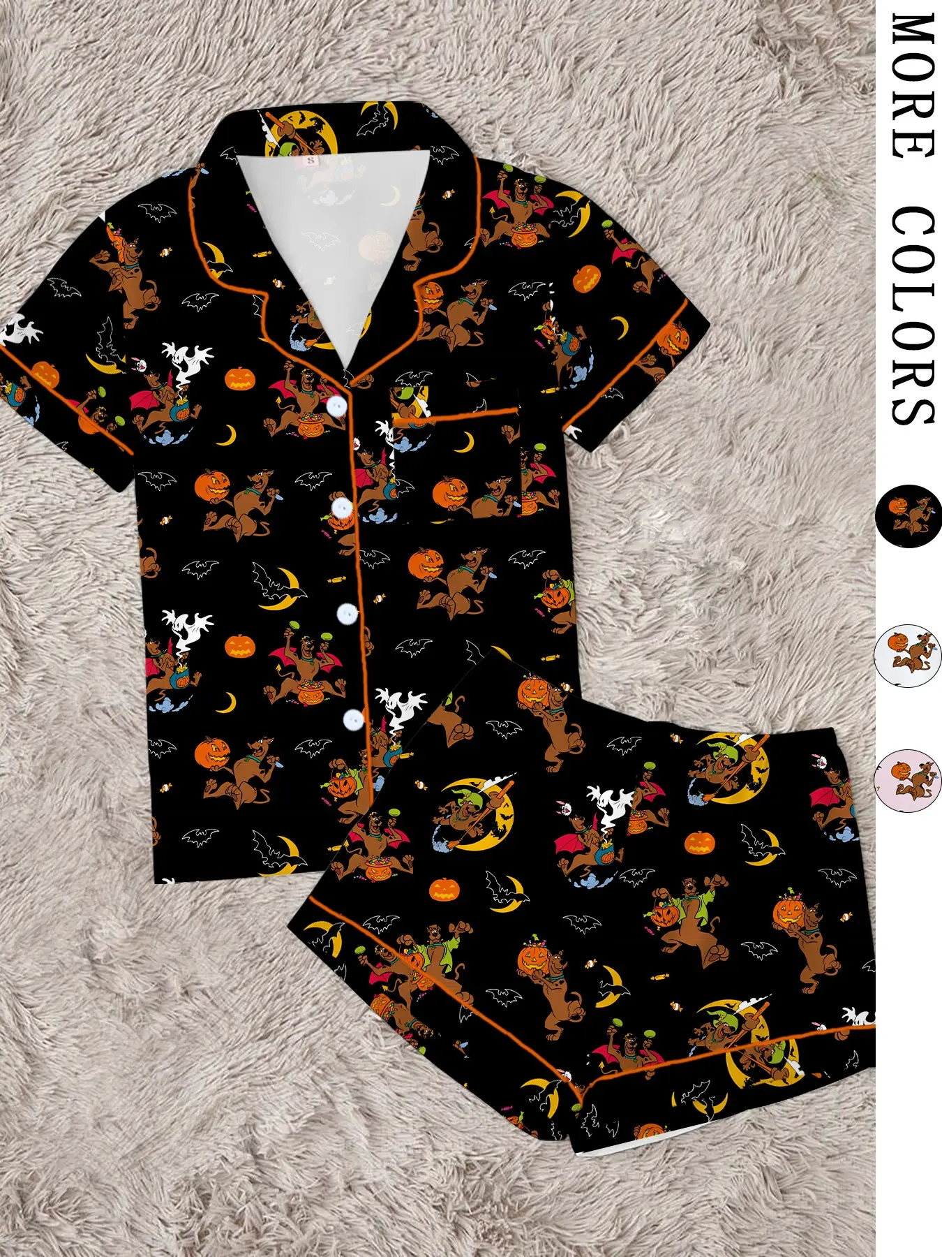 Women's Halloween Pajama Set, Cute Cartoon Pumpkin, Bat, Ghost & Animal Print, 2-Piece Short-Sleeve Sleepwear Loungewear, Fitted for All Seasons