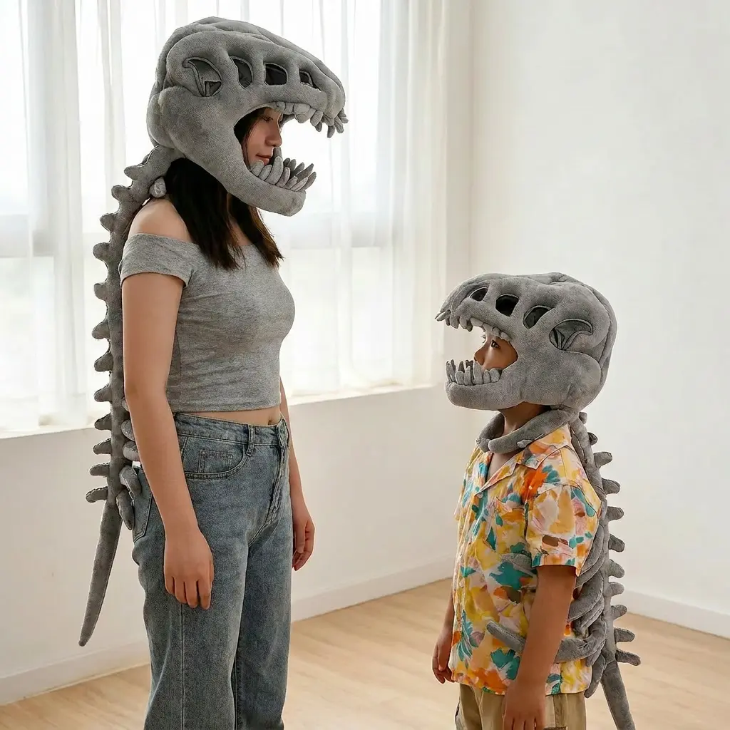 2026 Colorful Dinosaur Skeleton Headgear Plush Toy Doll Performance Costume Funny Hat Cosplay