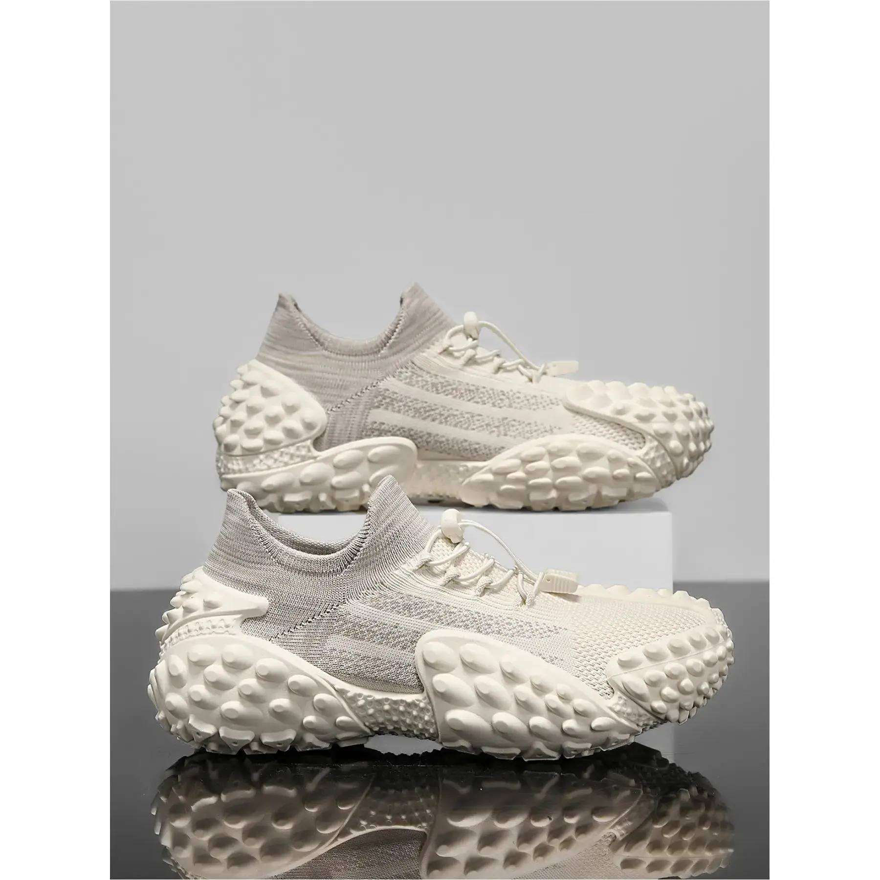 YYW1 Men's Casual Trainers with Textile Upper, PVC Tire Tread Sole, Breathable Knit, Chunky Height Boost - Outdoor Dad Shoes for Sporty Wear