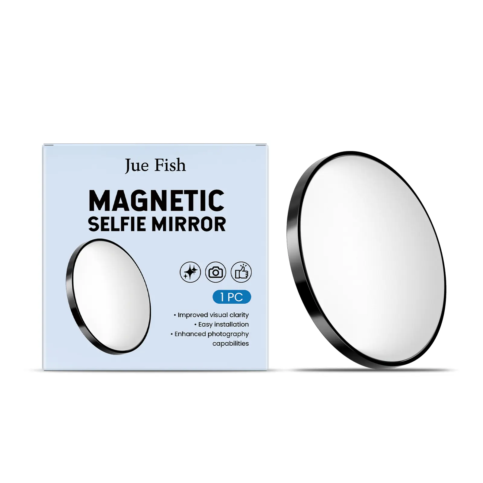 Jue Fish Black Magnetic Selfie Mirror - Compact, Magsafe-Ready Phone Accessory with Magnetic Attach, Clean Then Snap Function, Improved Clarity for Outdoor Travel Photo-Taking (Party Hats, Masks & Accessories Category)