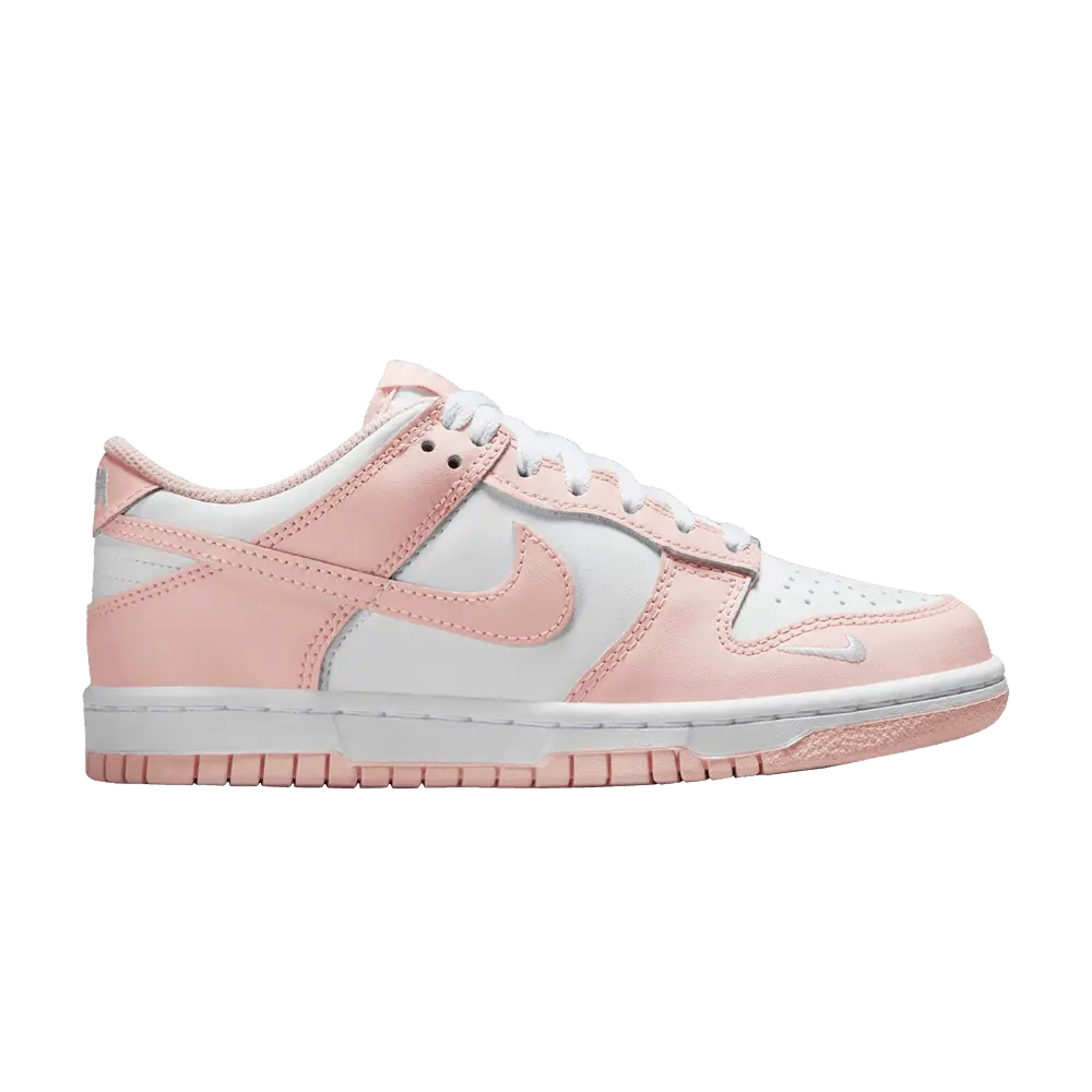 Nike Dunk Low Grade School 'Washed Coral' (Unisex) Ankle-Low Children’s Sneaker, White/Washed Coral Suede Upper Skate Shoes with Tropical Print, Style IF6172-100, Prop 65 Safe