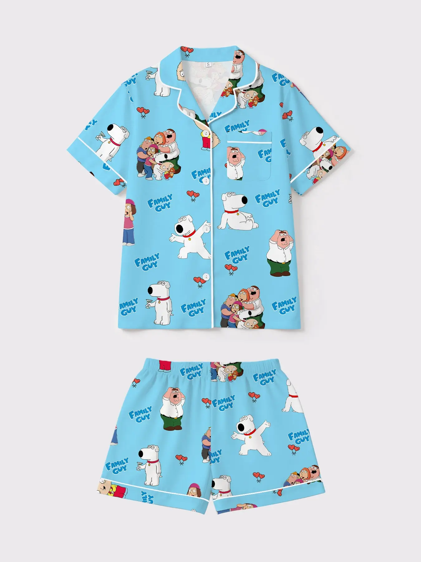 Women's Pajama Set, Pyjamas, Nightwear Sleepwear, Soft Comfortable Sleepwear, Loungewear, Family Guy Print, Loose-Fitting, Short Sleeve, Casual Home Wear, Homewear, Sleepwear Pajamas Set, All Seasons