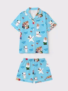 Women's Pajama Set, Pyjamas, Soft Comfortable Sleepwear, Loungewear, Family Guy Print, Loose-Fitting, Short Sleeve, Casual Home Wear, Homewear, All Seasons