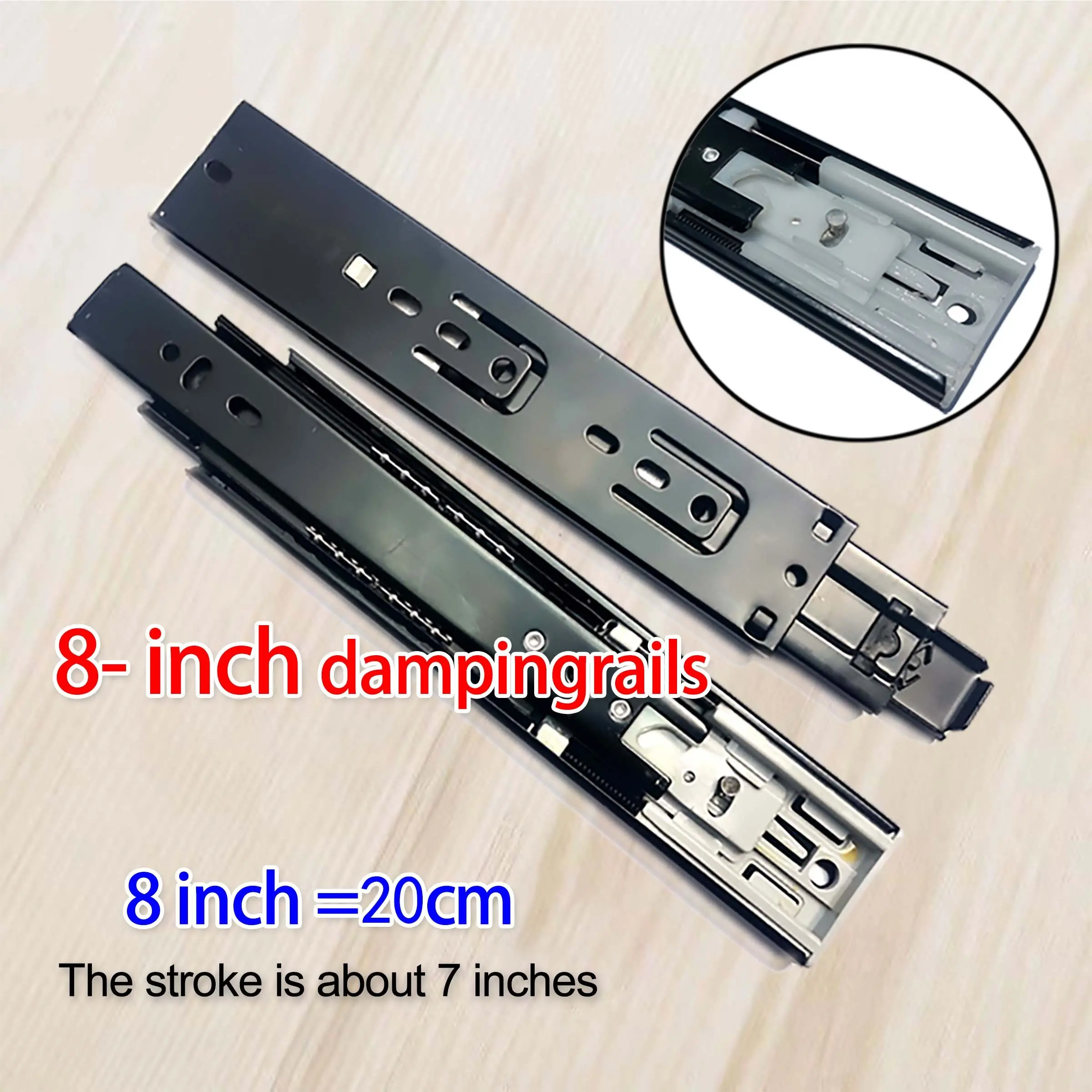 2-Pack Ultra-Short Damping 8-Inch Rails, 20cm Drawer Tracks, Cabinet Slides, Computer Desk Rail, Furniture Accessories, Jewelry Box Self-Adhesive Track, Buffer Drawer Track, Side Mount Slide