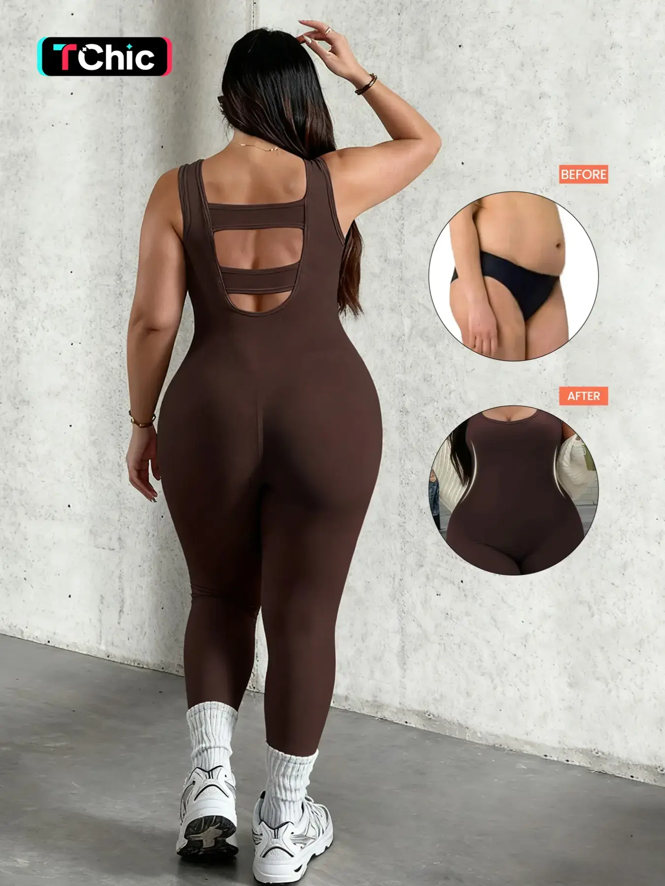 Plus Size U-Neck Hollow Out Back Jumpsuit for Women, High Stretch Breathable Fitness Wear, Ideal for Yoga, Gym, Daily Use