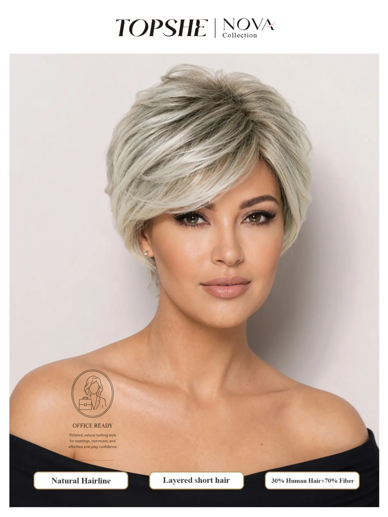 TOPSHE 1pc 6 Inch Short Pixie Bob Wig for Women Blonde Grey Green Layered Short Wig Glueless Natural Looking Human Hair Blend Heat Resistant Synthetic Wig Daily Office Party Fashion