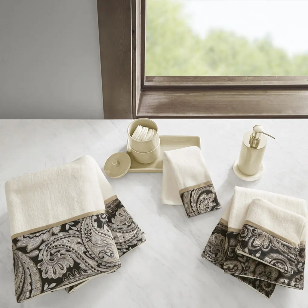 ARCH 6 Piece Jacquard Towel Set, Soft Absorbent Cotton Blend Bathroom Towels, Quick Dry Face Hand Bath Towel Set, Decorative Woven Pattern Towels for Bathroom, Guest Room, Hotel, Spa, 2 Bath 2 Hand 2 Washcloths, Multiple Color Options