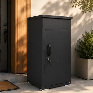 Large Lockable Metal Mailbox & Parcel Drop Box, Cold-Rolled Steel, Anti-Theft, Weatherproof, 34x16x17 in, Black