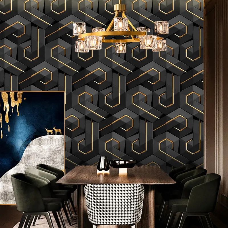 3D stereo self-adhesive wallpaper, geometric colorful gold, KTV background wall, peel-and-stick PVC wallpaper