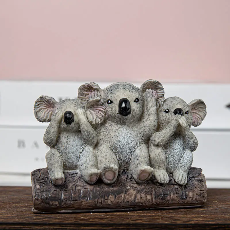 3-piece intelligent koala figurine set - Three-in-One Resin Koala - Can't hear evil, can't see evil, can't speak evil - Real resin miniature statue, suitable for home decoration, desk and bookshelf - Natural style gift