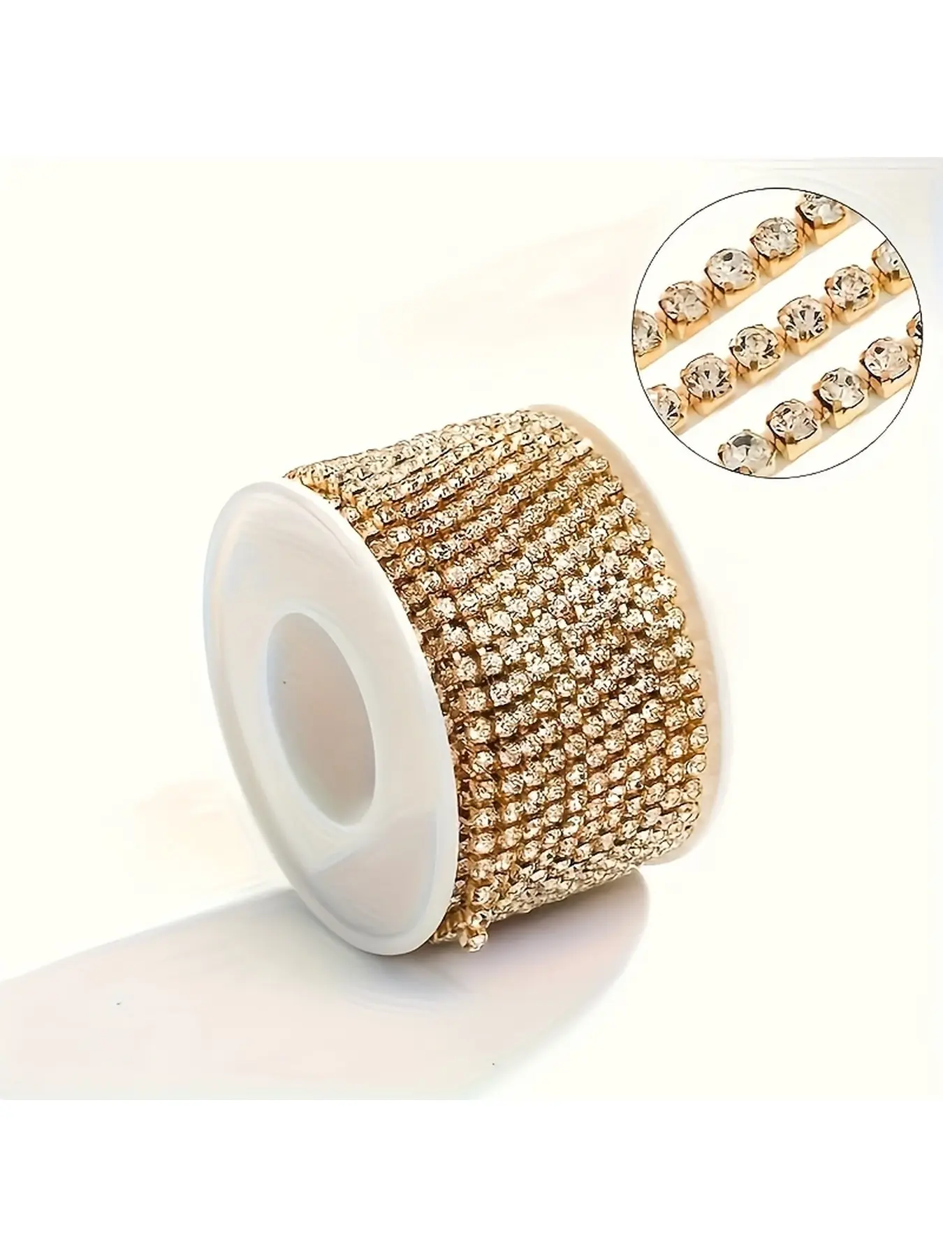 1.83-meter rhinestone chain, Ss6/2mm crystal rhinestone close chain roll, crystal rhinestone chain, for sewing or gluing cup chain decorations, suitable for enhancing clothing chains