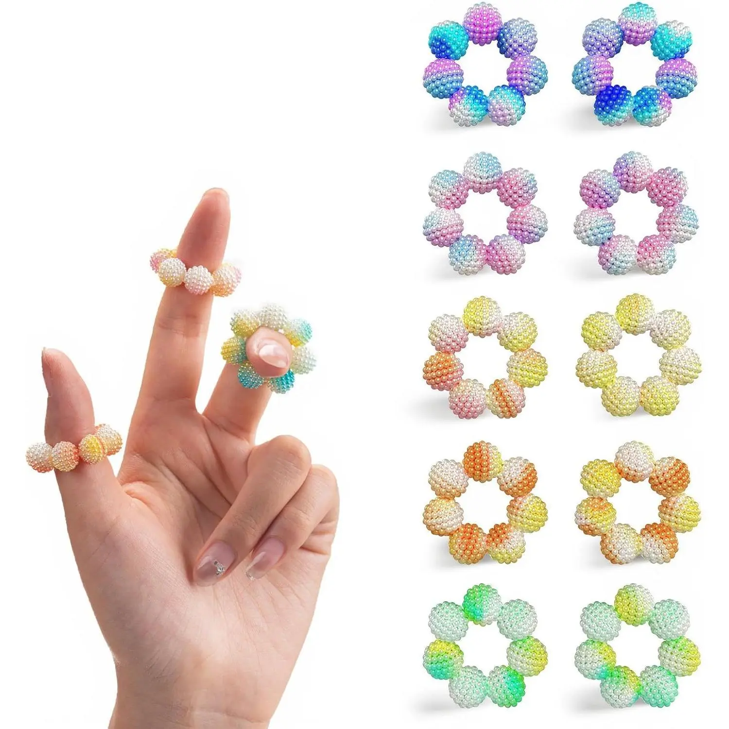 Spiky Sensory Rings 10 Pack, Fidget Rings for Kids Women & Teens, Quiet Acupressure Finger Fidgets for Anxiety Relief, Skin Picking, Classroom, Office (Gradient)