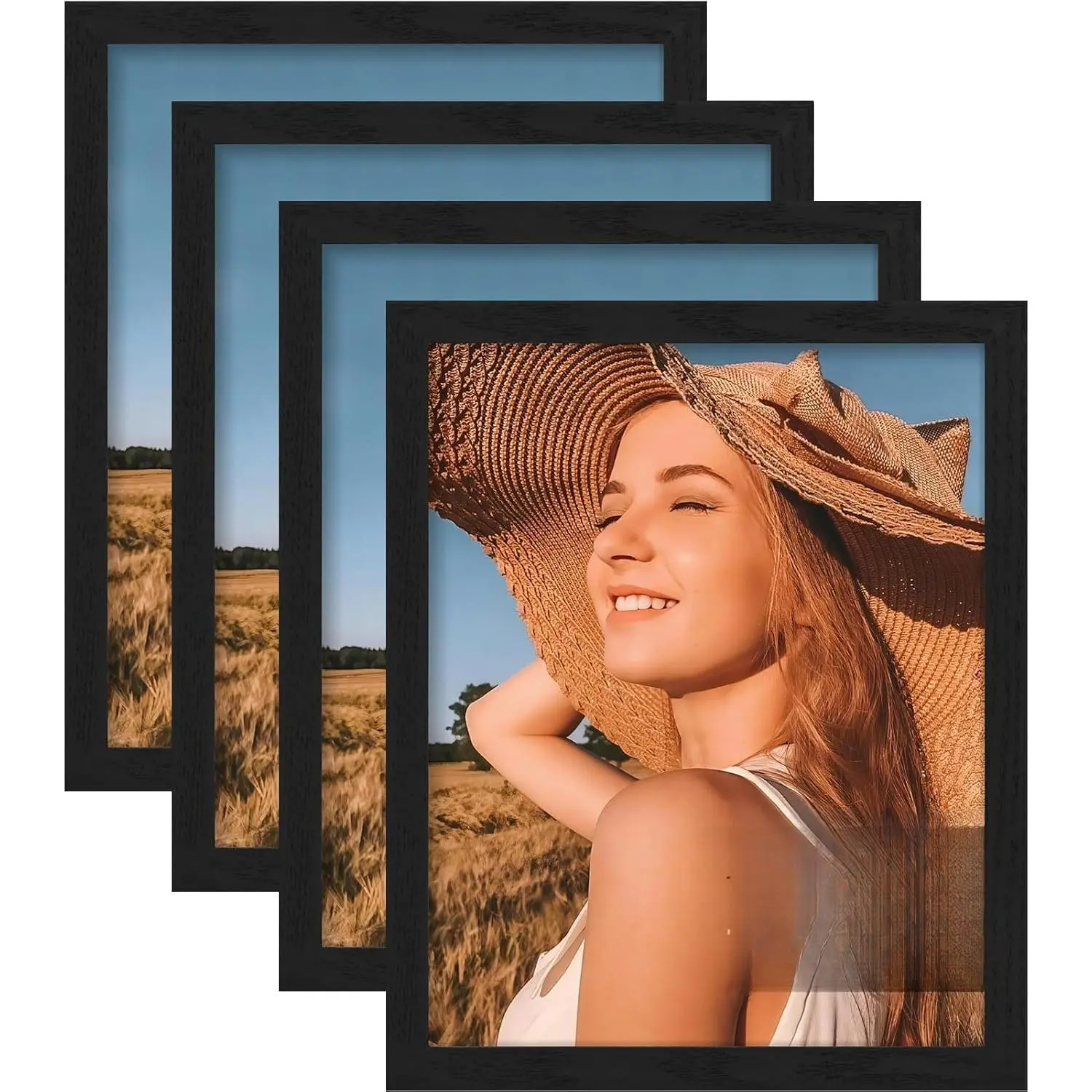 8x10 Picture Frame Set of 4, Display Pictures 5x7 with Mat or 8x10 without Mat, Engineered Wood with Shatter Resistant Plexiglass, Wall Gallery Photo Frames for Wall or Tabletop, Black ,Multiple Sizes Available 8.5x11,11x14,12x16,