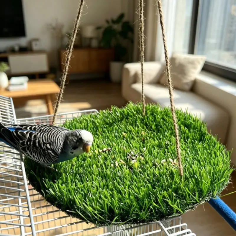Parrot Simulation Grass Pad Swing Hammock, Small Medium Bird Perch Platform, Bird Cage Entertainment Chew Toy, Pet Bird Supplies