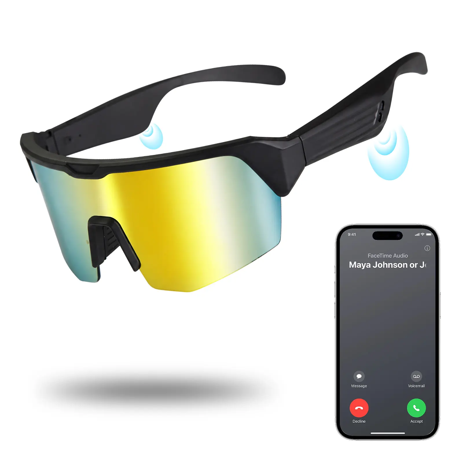 Bluetooth Smart Cycling Sunglasses with Open-Ear Audio, Hands-Free Calls, Voice Assistant, UV400 Protection and 130mAh Rechargeable Battery Wireless Audio Glasses