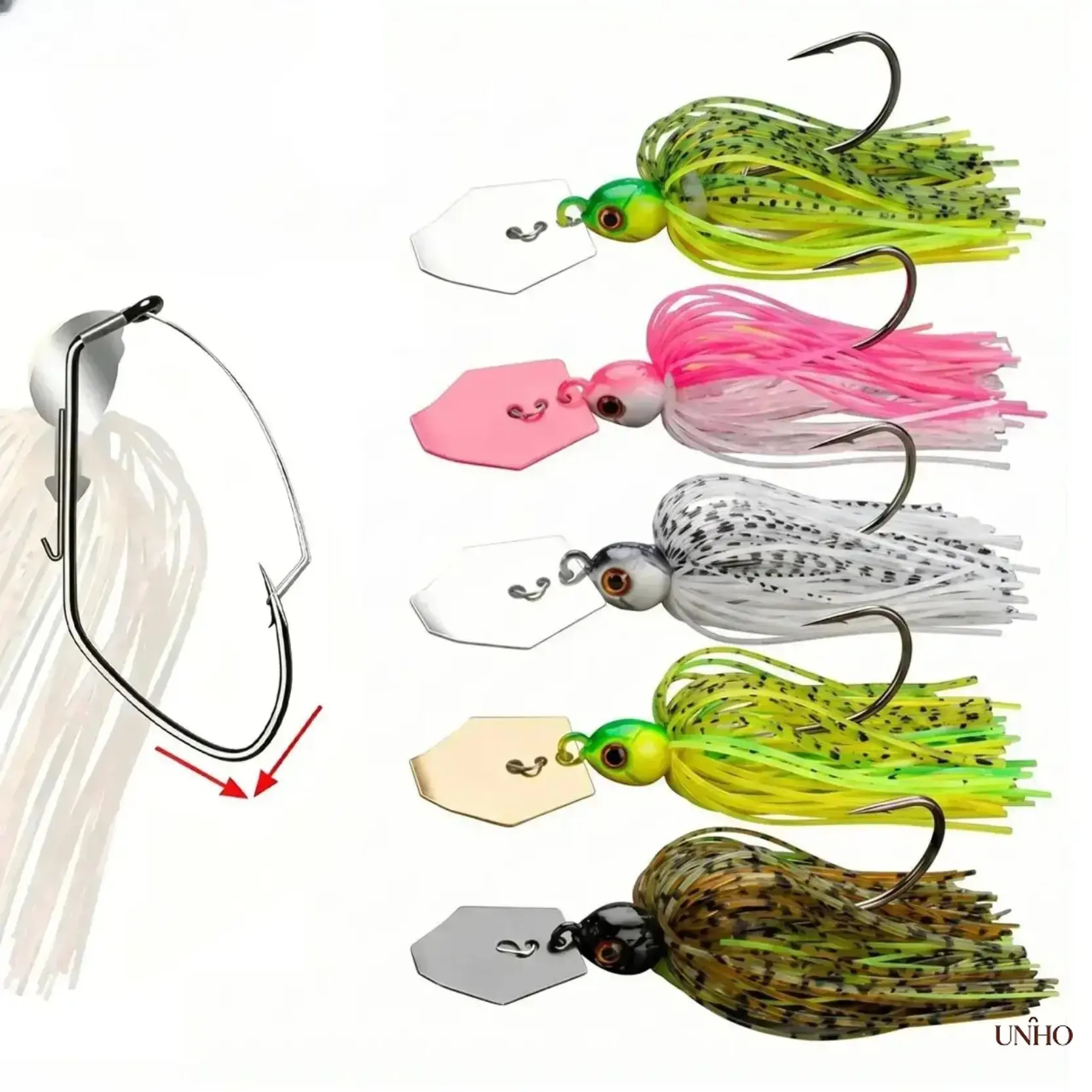 Five Pieces 14g 21g Bladed Chatterbait Spinner Jig Lure Kit, Stainless Steel Blade With 3D Eyes & Powerful Vibration, Freshwater Saltwater Fishing Tackle For Bass Walleye Trout Anglers