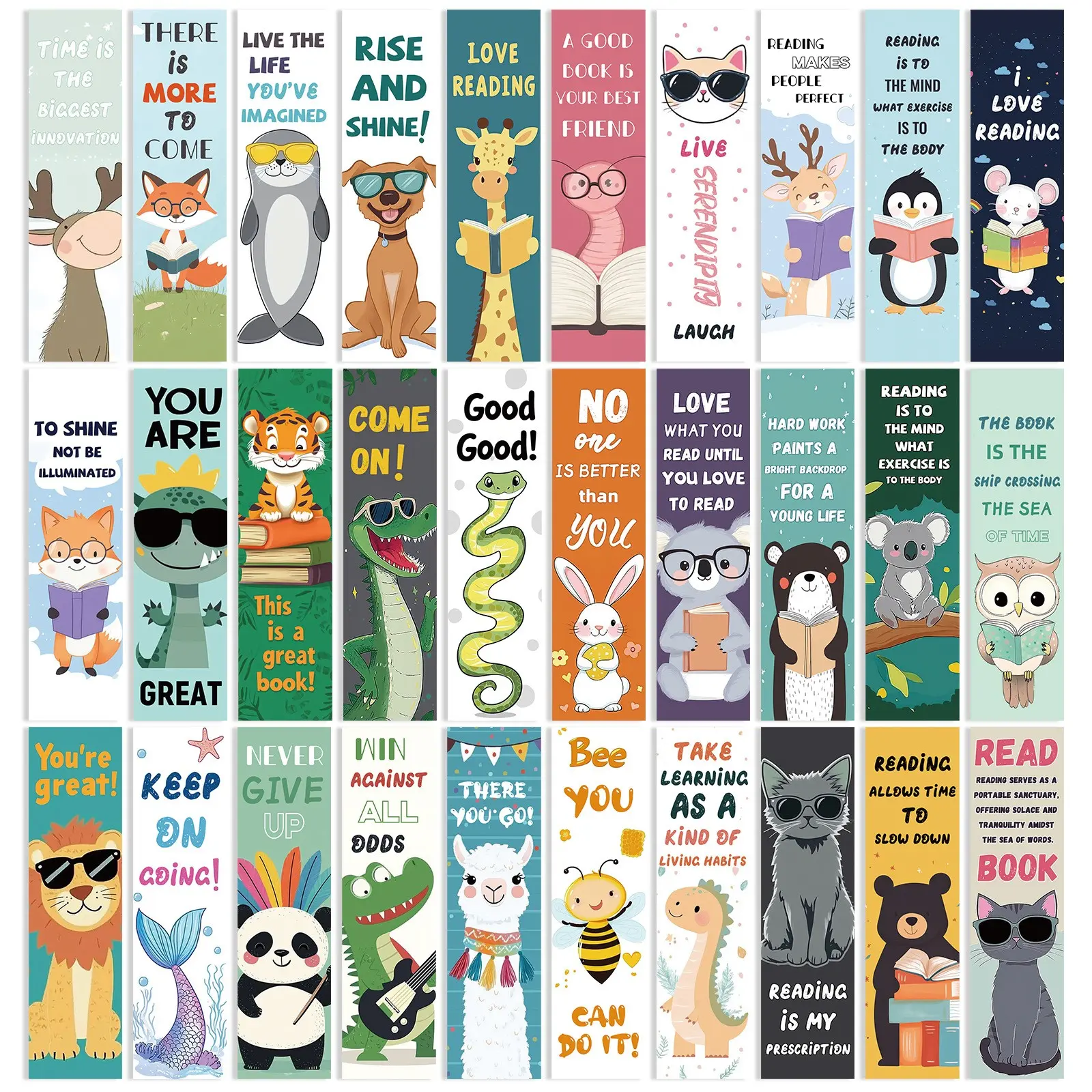 30 Different Cartoon Animal Bookmarks, Student Art Bookmarks, Reading Book Markers, Personalized Bookmarks, Fun and Creative Design