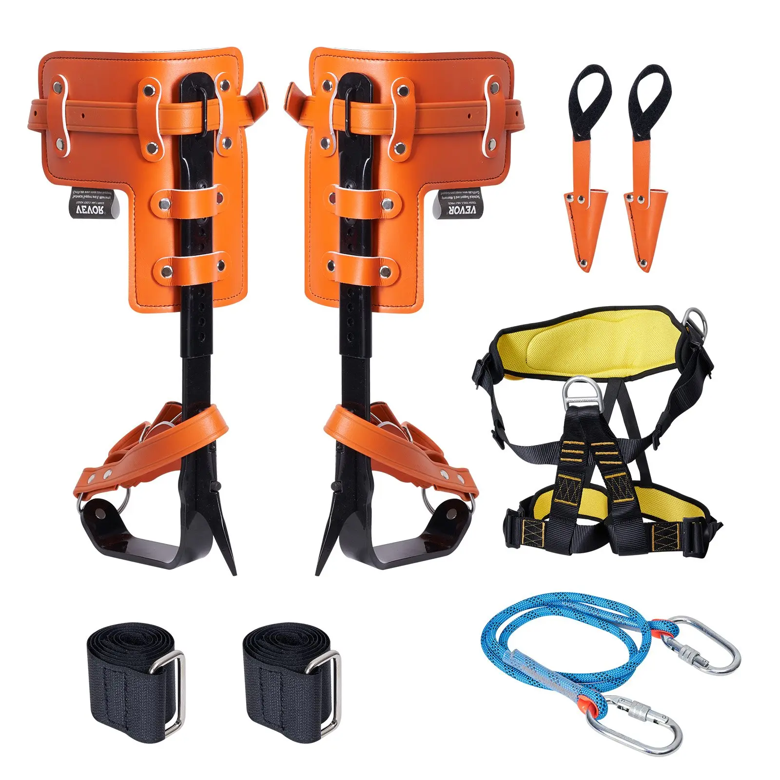 VEVOR Tree Climbing Spikes Set, 1 Pair Alloy Steel Climbing Spurs with Safety Rope and Safety Harness, 350lbs Load Capacity Arborist Gear, Ideal for Fruit Picking Climbers (Includes Harness)