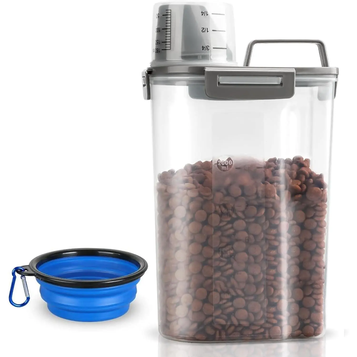 Upgraded Dog Food Storage Container Small, Cat Food Container Airtight, Pet Food Container Dispenser with Pour Spout, Measuring Cup and 4 Seal Buckles for Dogs, Cats, Birds (Grey)