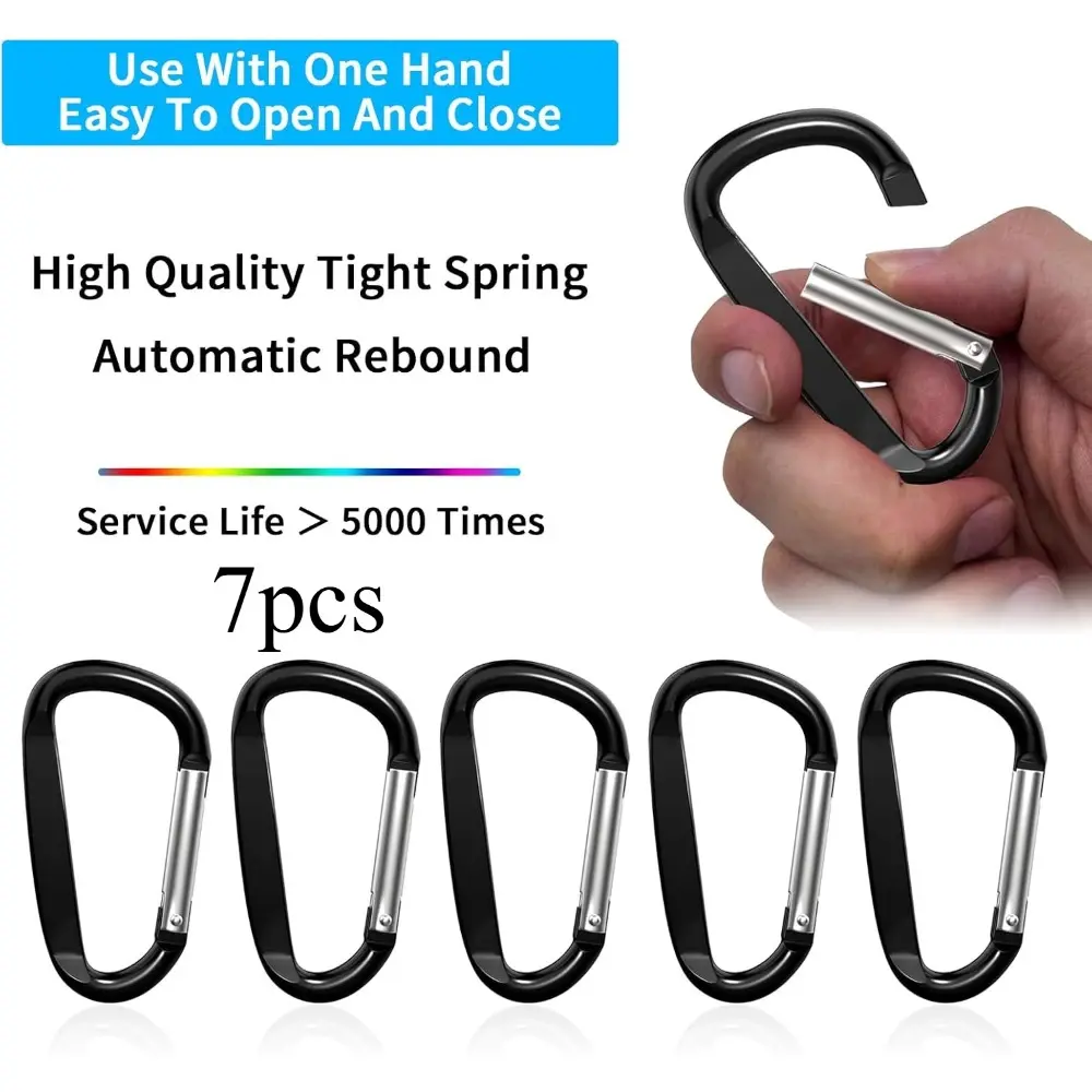 Aluminum Carabiner Clips, 7PCS D Ring Shape Keychain Carabiners Hook Buckle