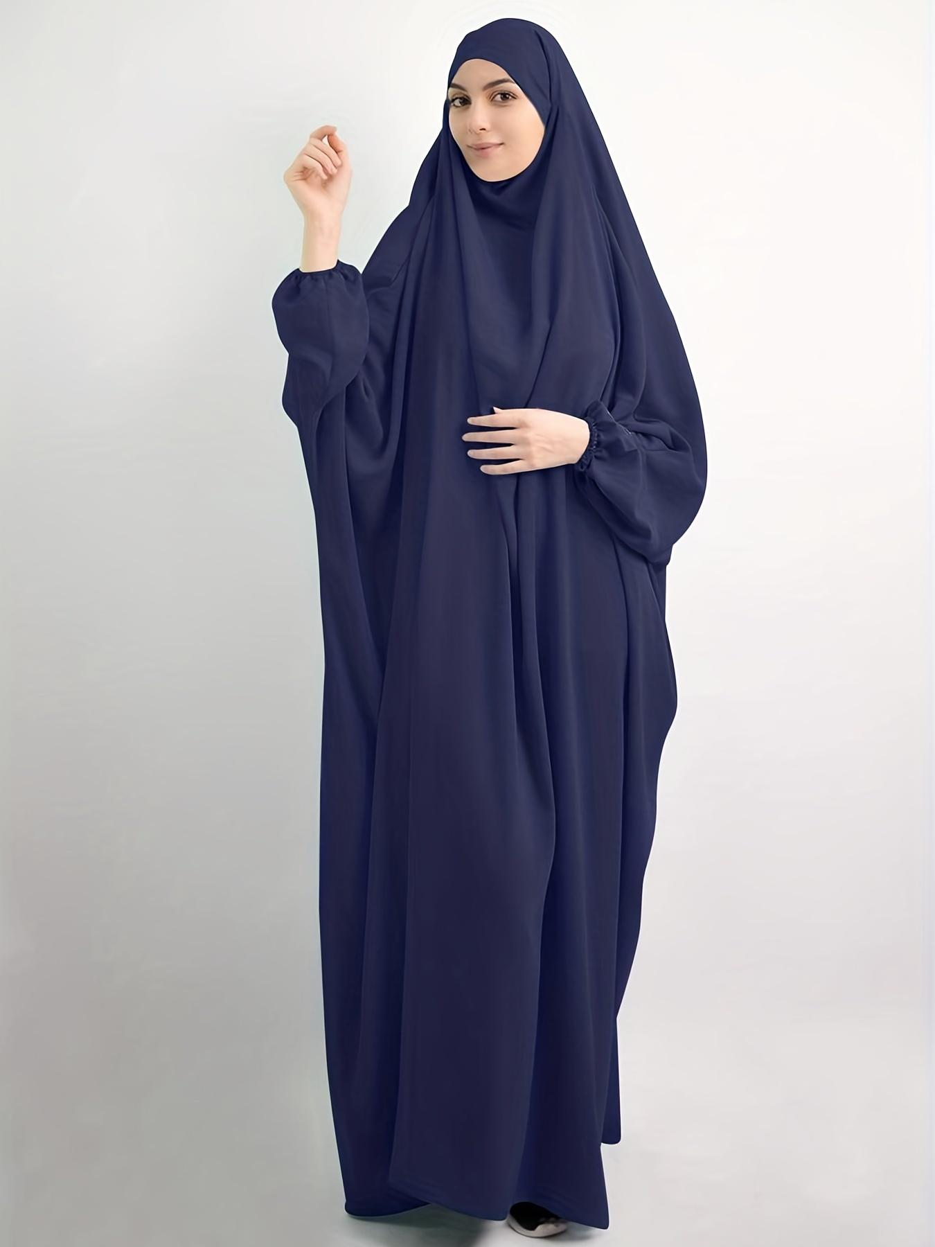 Women's Solid Knot Hooded Batwing Sleeve Kaftan, Modest Maxi Long Sleeve Dress for Daily Outdoor Wear, Women's Islamic Clothing for Spring & Fall, Modesty Muslim Clothing, Modest Clothes, Muslim Women Gowns