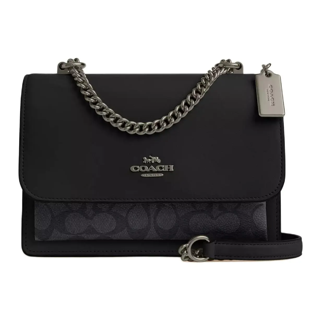 COACH Klare 22 Logo-Chain Crossbody Bag for Women – Coated Canvas and Leather, Small, Black Classic Shoulder Bag