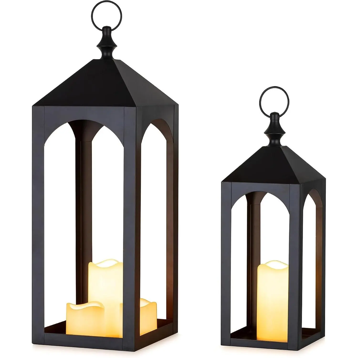 Large Outdoor Lanterns for Porch: 24" & 17" Set of 2 Floor Lantern Decorative Indoor Candle Holder for Fireplace Front Porch Patio Modern Home Decor