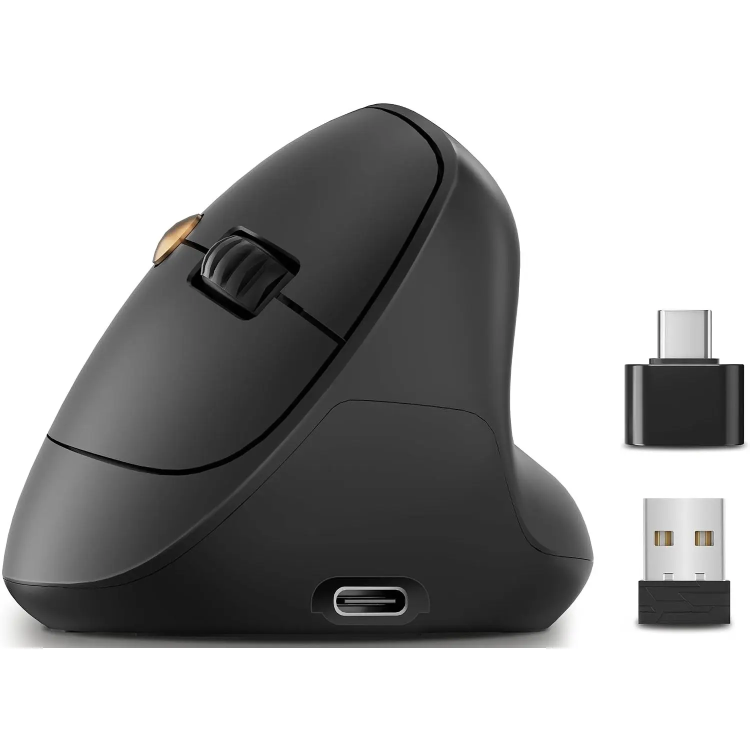 Vertical  , 57°, Small/Medium Hands, Black | Rechargeable, Quiet Click, 800/1200/1600 DPI, 2.4GHz USB Receiver, Forward/ Buttons,   for Laptop PC