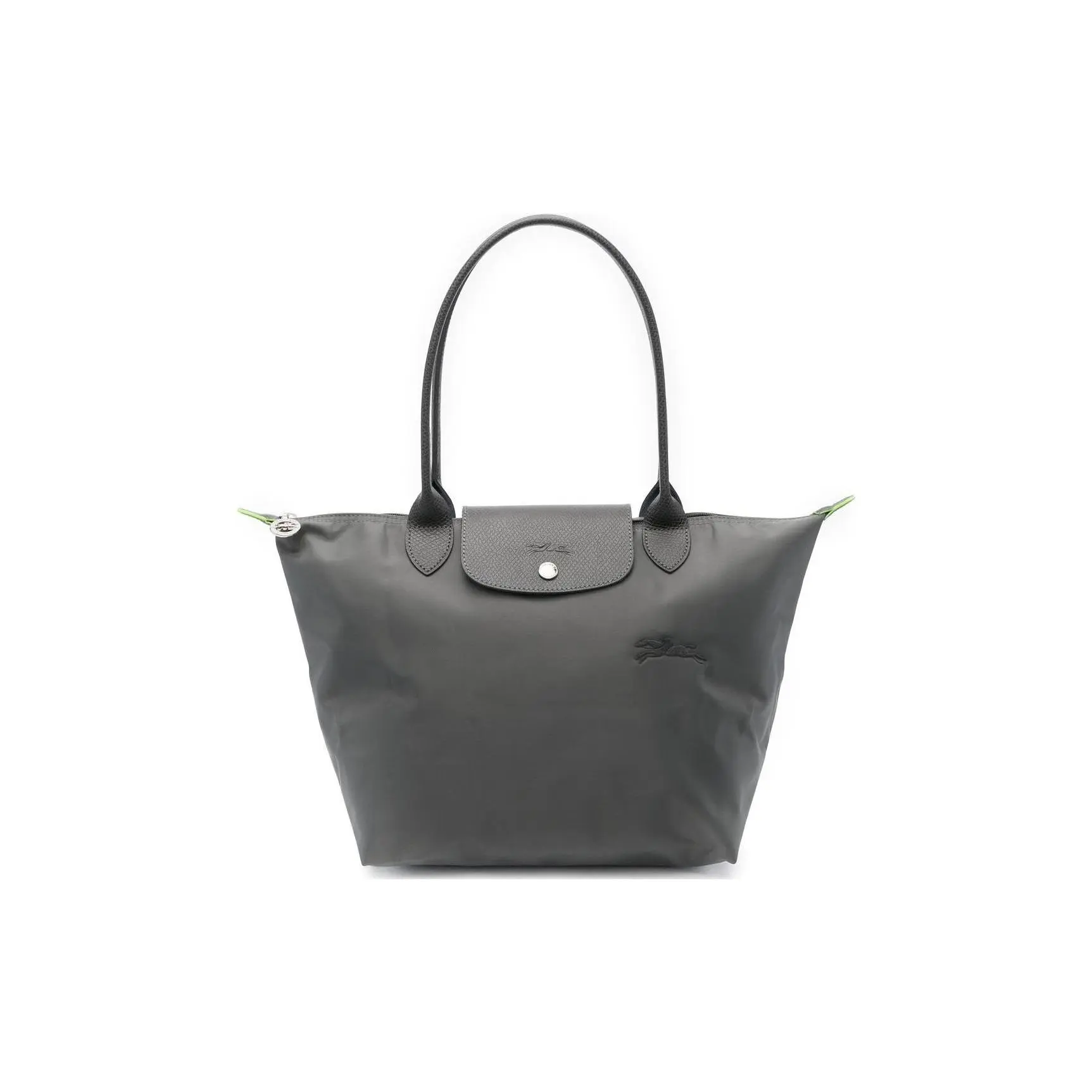 Longchamp Le Pliage Green 28 Reusable Canvas Tote Bag for Women, Foldable Clasp-Zip Closure, Graphite Gray