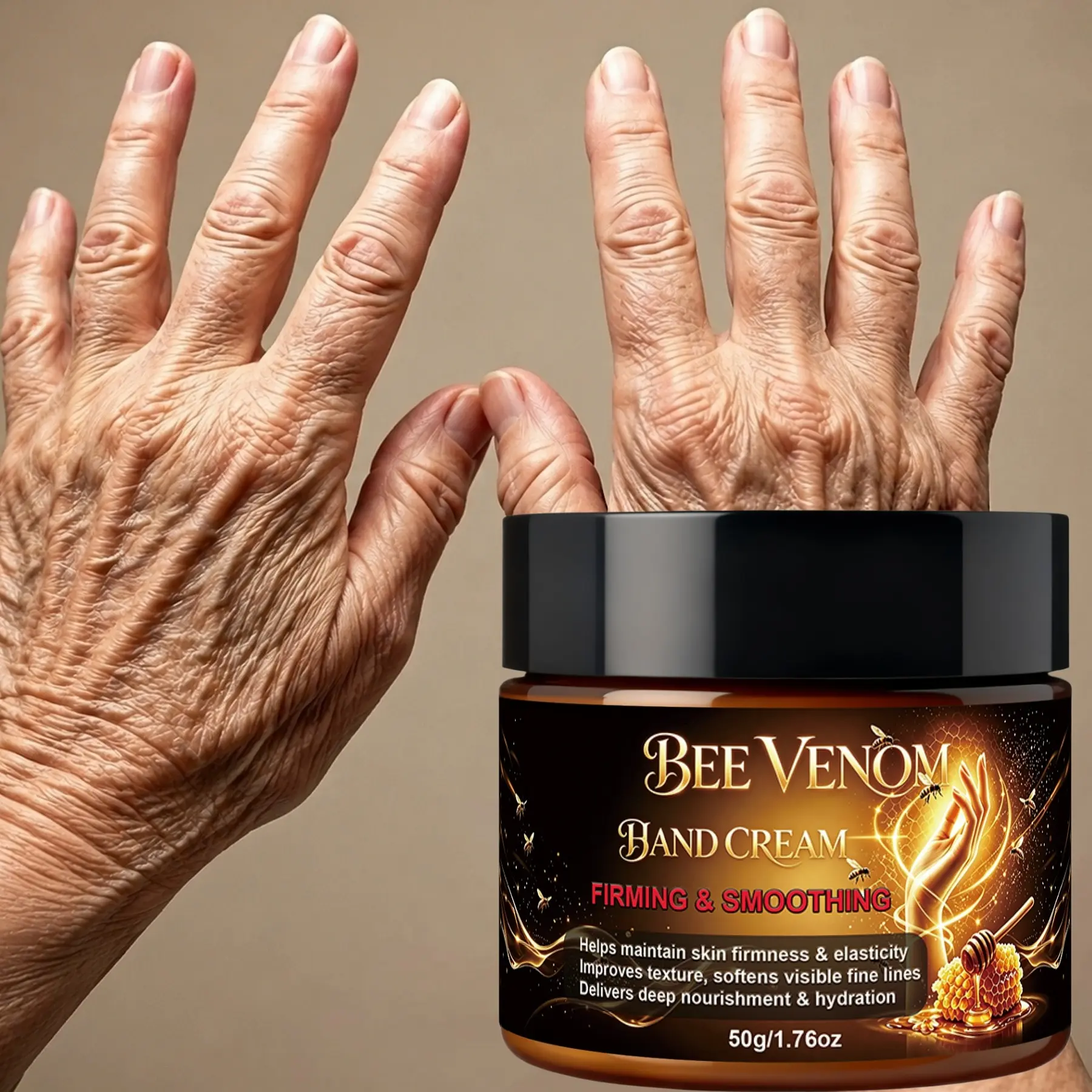 Bee Venom Hand Cream, Firming, Smoothing & Moisturizing Hand Lotion with Niacinamide, Retinol, Vitamin C & E, Collagen, Deep Hydration, Improve Hand Skin Elasticity, Soften Fine Lines, Restore Hand Glow, Nourish Dry Rough Hand Skin