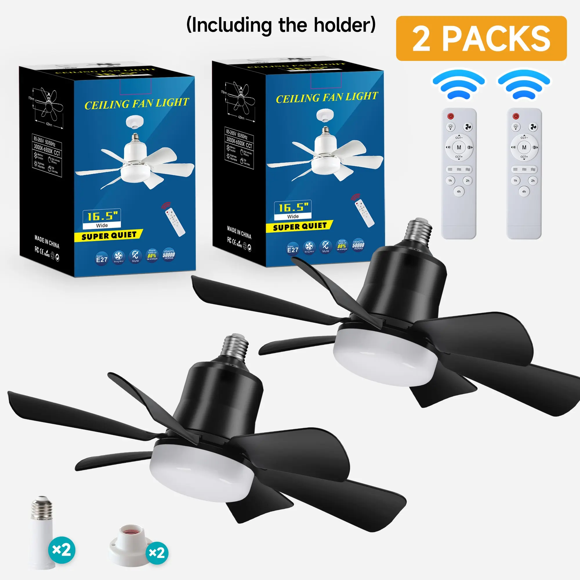 Ceiling Fan Light with Remote Control, Modern Design, E26/27 Screw Mouth Fan Light with Detachable Blades, Adjustable Light Fan Light for Bedroom, Living Room, Super Quiet