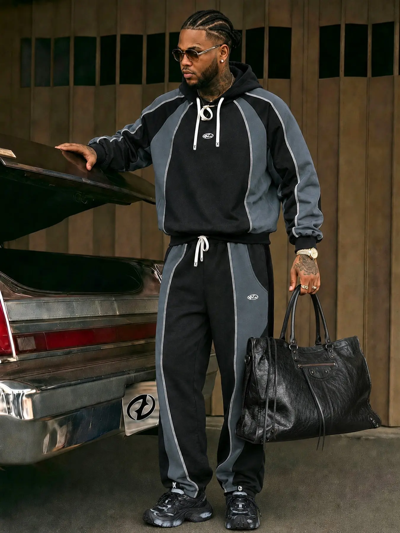 Men's Colorblock Relaxed Fit Hoodie Set, Long Sleeve Drop Waist Pants, Casual Streetwear, Home Comfort, Holiday Fashion