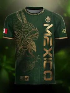 Mexico Gold Eagle Aztec Warrior Heritage Soccer Jersey, Football Jerseys, Fitted Casual Long Sleeve Design, All over Print for All Seasons
