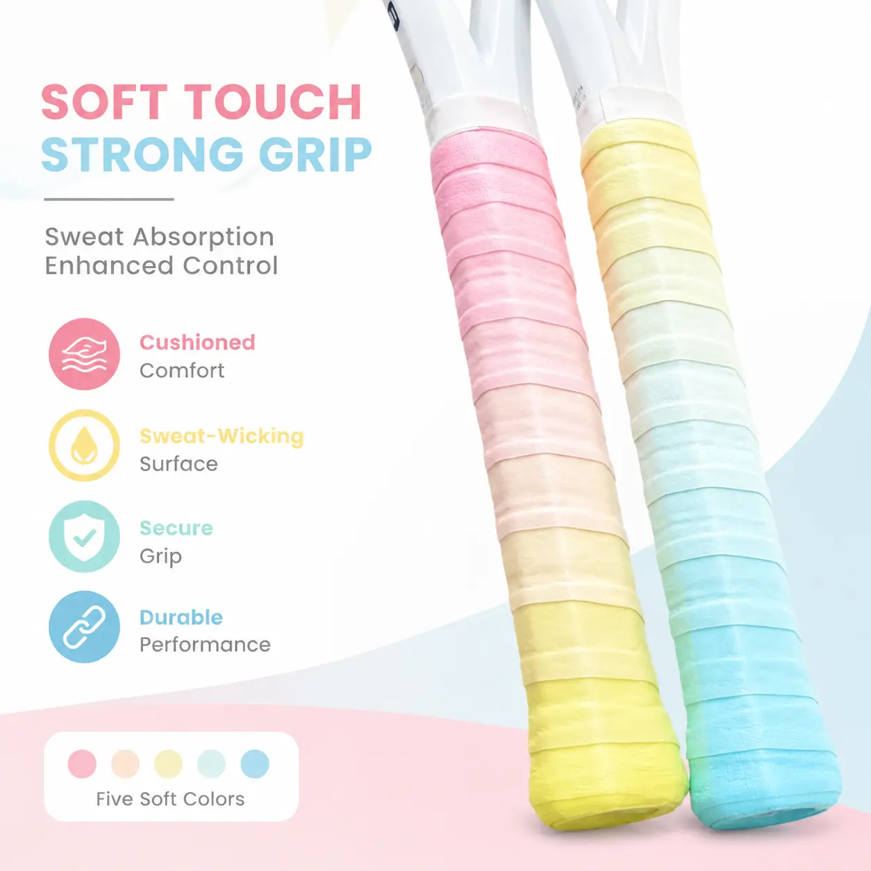 Premium Dual-Gradient Tennis Overgrip Tape – Highly Absorbent, Extra-Sticky Non-Slip Grip Wrap for Tennis, Badminton & Squash Rackets, Soft Comfortable Texture with Vibrant Color Options