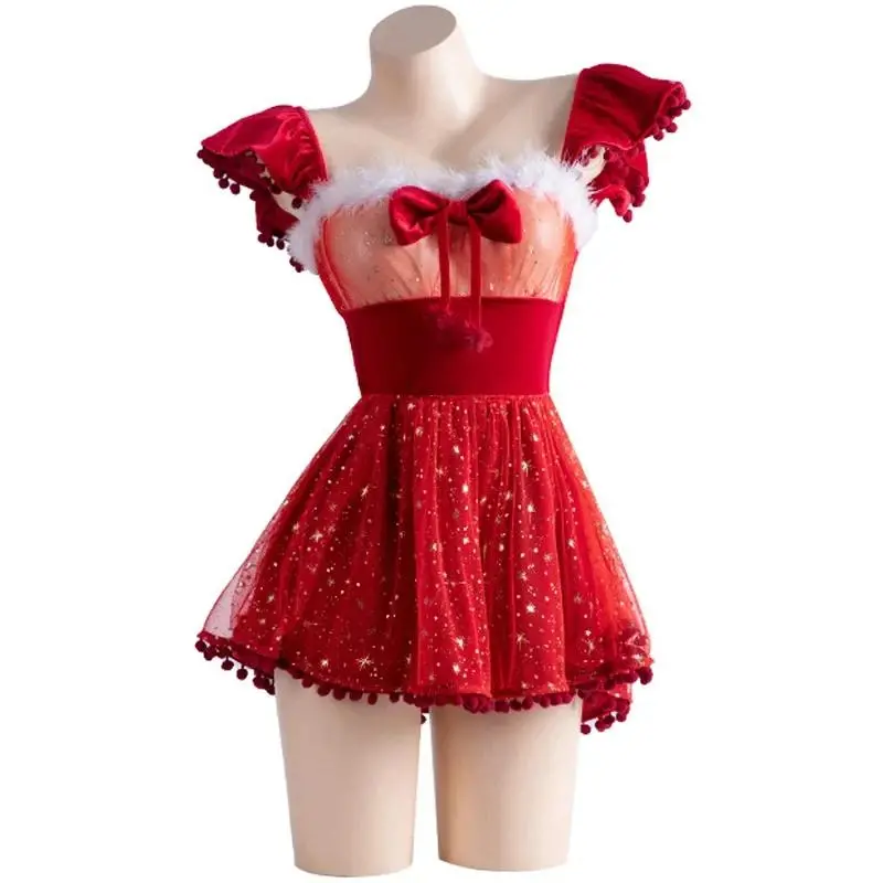 Lady's Santa Claus Hooded Clothes Set - Cute Anime Star Print, Faux Fur Trim, Christmas Party Wear, 40-60kg Weight Fit, Recommended Height Within 175cm