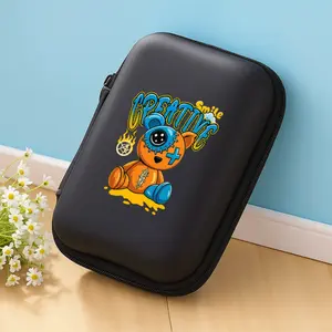A beautiful and cute teddy bear pattern storage box, a must-have for office and travel! EVA material earphone/data cable/charger storage box, compact design with mesh pockets, easy to organize charging cables
